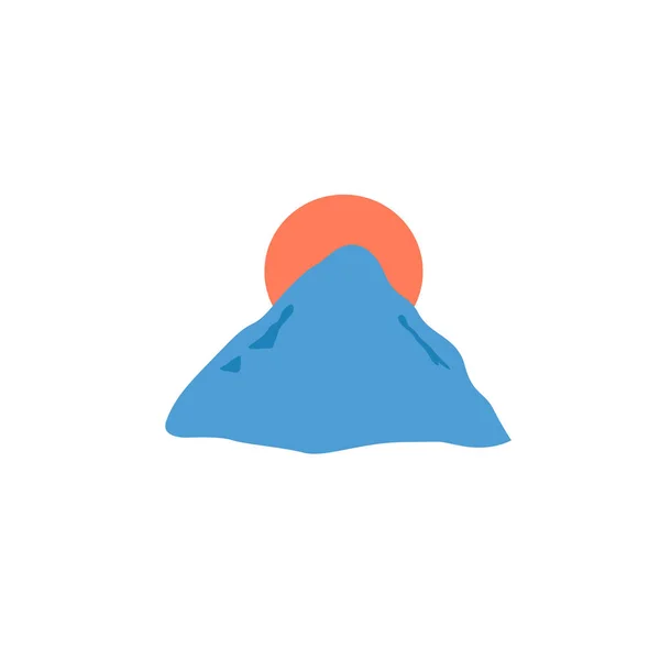 Diseña Montaña Con Sol Rojo Blanco — Vector de stock