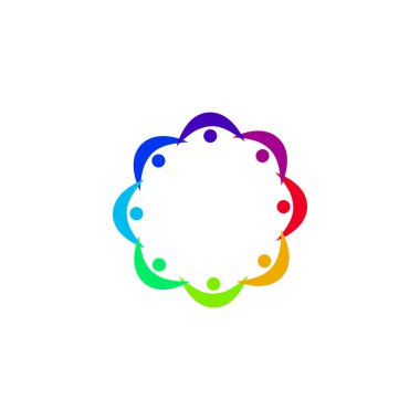 İnsanlar renkli çemberleri birlikte imzalarlar.