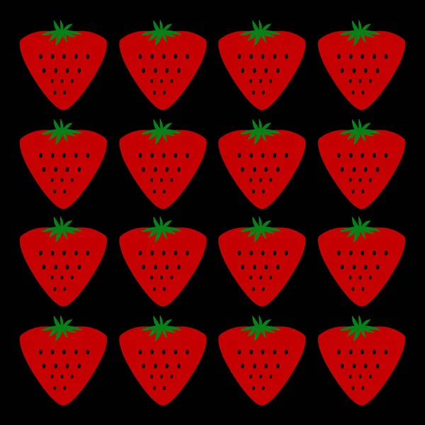 Rode Kleurrijke Aardbeien Zwart — Stockvector