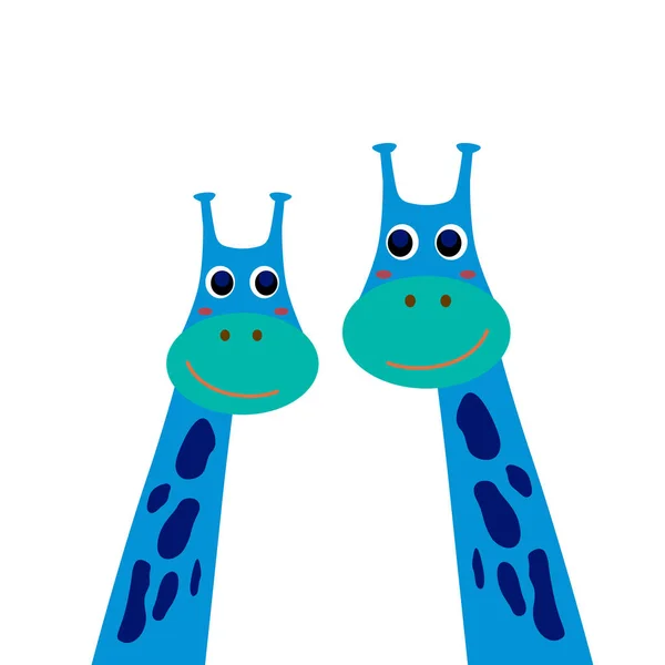 Two Happy Cute Blue Giraffes — Stock Vector