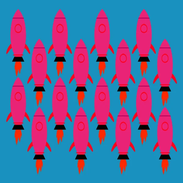 Design Rose Coloré Rockets Sur Bleu — Image vectorielle