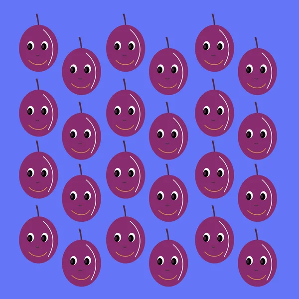 Cute Colorful Pink Smiling Plums Plecak Niebiesko — Wektor stockowy