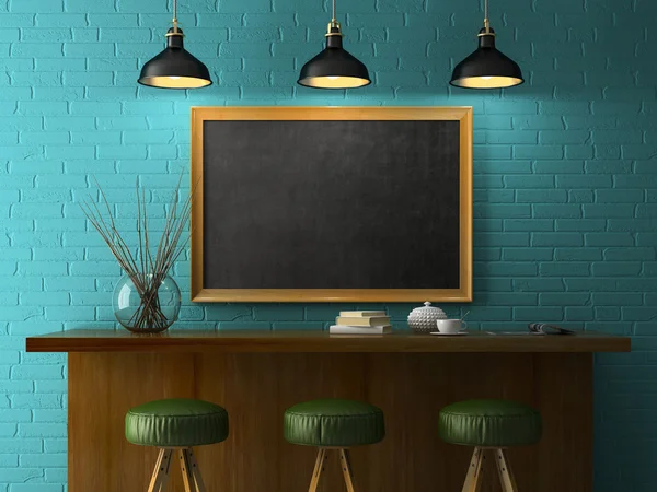Interior com chalkboard mockup 3D renderização — Fotografia de Stock