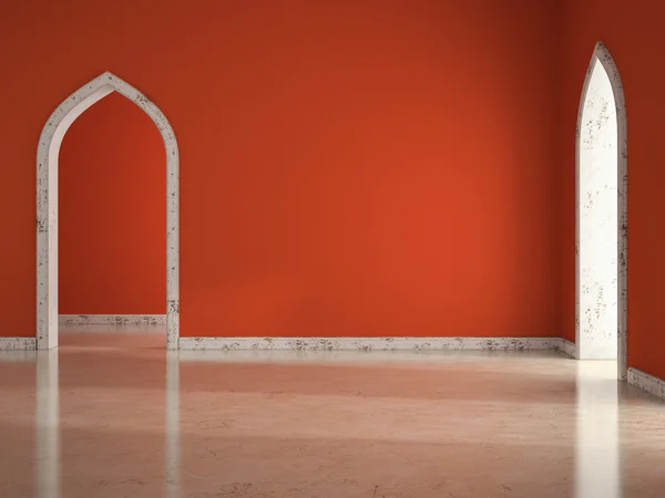 Interior of empty room with red wall 3D illustration — ストック写真