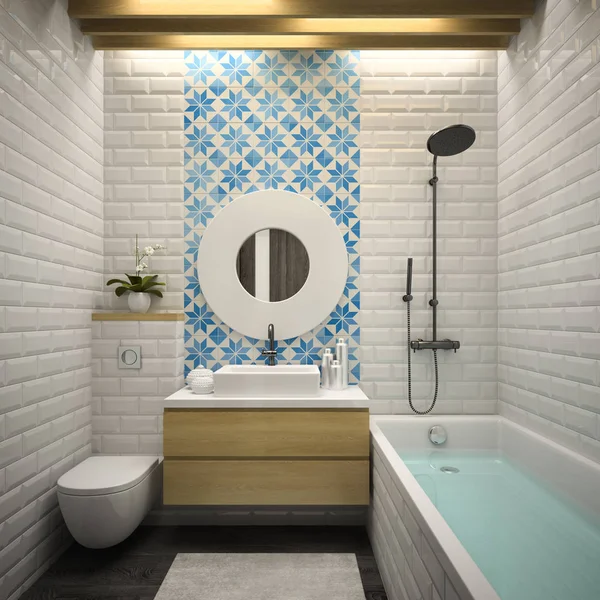 Interni bagno moderno rendering 3D — Foto Stock