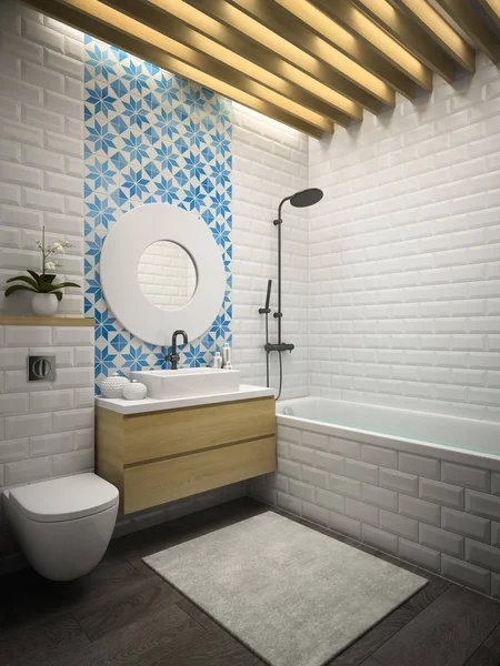 Interior modern bathroom 3D rendering — Stock Photo, Image