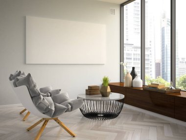 İç modern tasarım Oda 3d çizim