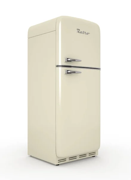 Beyaz arka plan 3d render izole retro buzdolabı — Stok fotoğraf