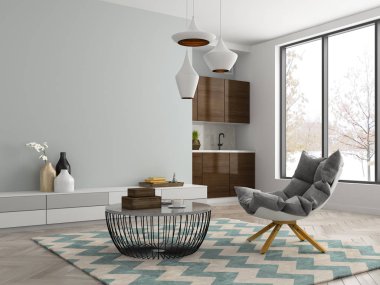İç modern tasarım Oda 3d çizim