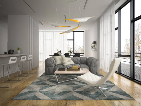 Interieur modern design kamer 3d illustratie — Stockfoto