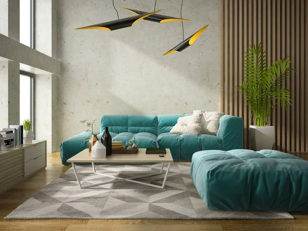 Interior design moderno stanza illustrazione 3D — Foto Stock