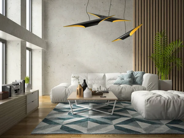 Interieur modern design kamer 3d illustratie — Stockfoto