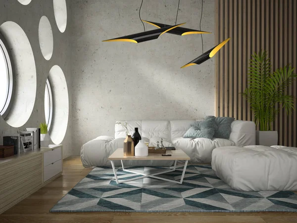 Interior sala de diseño moderno Ilustración 3D — Foto de Stock