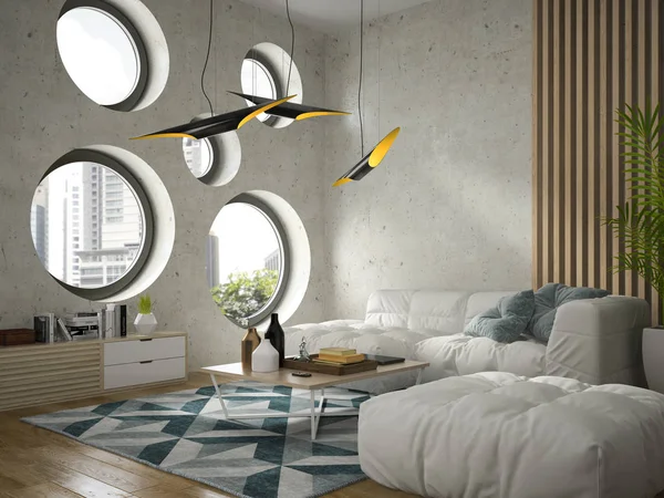 현대적인 인테리어 디자인 룸 3d 그림 — 스톡 사진