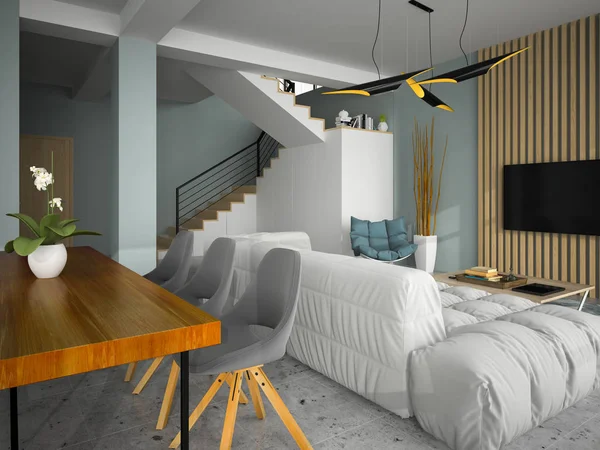 Interieur modern design kamer 3d illustratie — Stockfoto