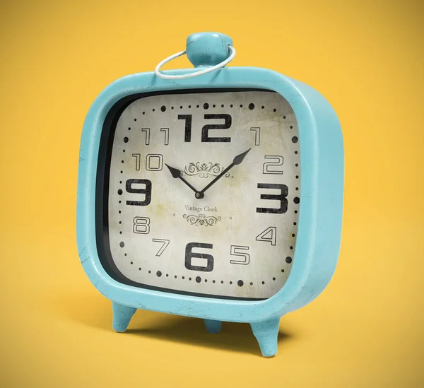 Retro väckarklocka isolerad på gul bakgrund 3d-rendering — Stockfoto