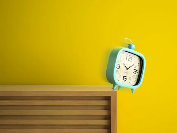 Reloj despertador retro está cayendo de la mesa de representación 3D —  Fotos de Stock