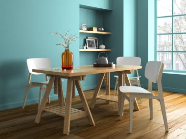 İç modern tasarım Oda 3d çizim