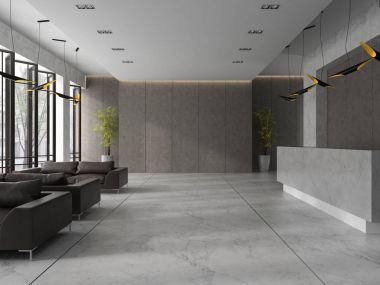 Bir otel spa Resepsiyon 3d illüstrasyon iç
