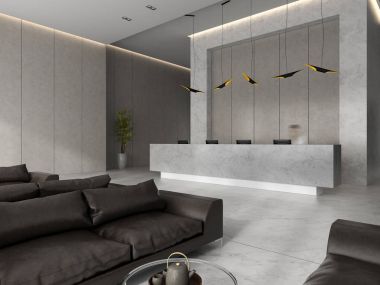 Bir otel spa Resepsiyon 3d illüstrasyon iç