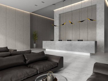 Bir otel spa Resepsiyon 3d illüstrasyon iç