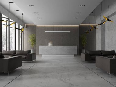 Bir otel spa Resepsiyon 3d illüstrasyon iç