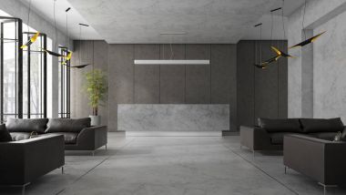 Bir otel spa Resepsiyon 3d illüstrasyon iç