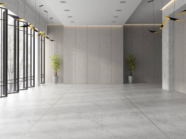 Bir lobi otel Resepsiyon 3d illüstrasyon iç