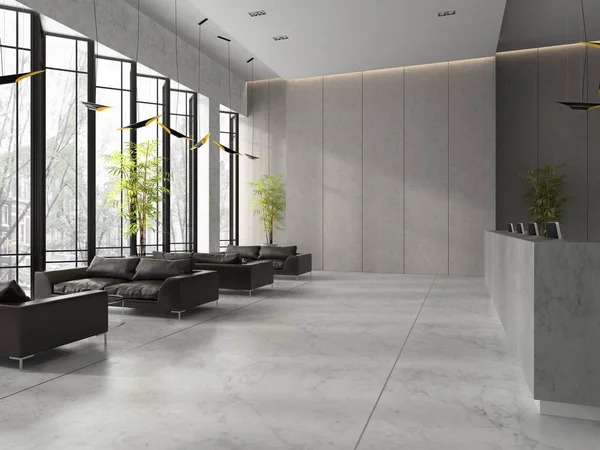 Interieur van een lobby hotel ontvangst 3d illustratie — Stockfoto