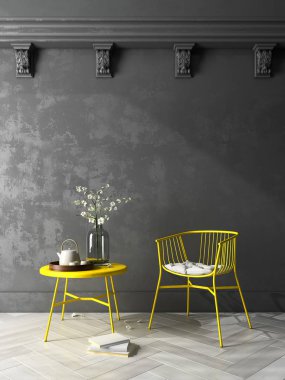 İç modern tasarım Oda 3d çizim