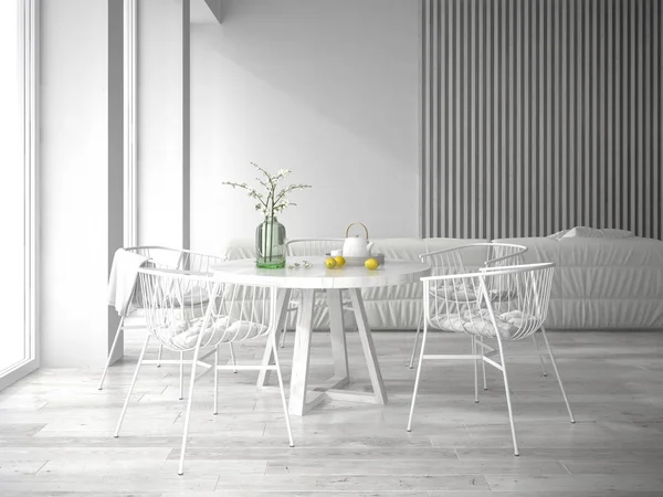White interior design 3D rendering — Stock Photo, Image