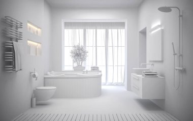 white Interior of the modern bathroom 3D rendering