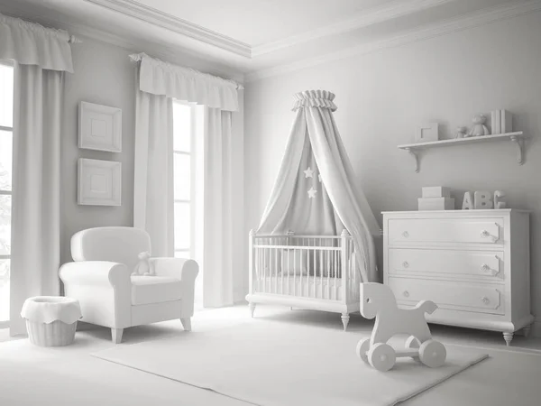 Habitación clásica para niños color blanco representación 3D — Foto de Stock