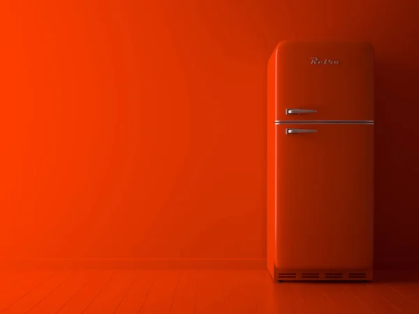 Interior with orange fridge 3D illustration — Stock Photo, Image