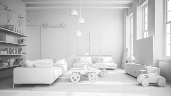 Blanco Interior moderno sala de diseño Ilustración 3D — Foto de Stock