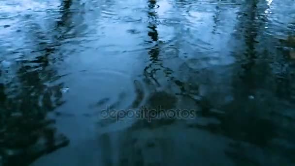 Closeup βολή του heavy rain στο νερό — Αρχείο Βίντεο