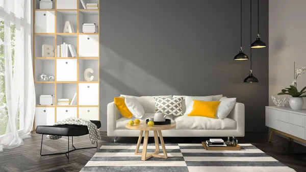 Interieur modern design kamer 3d illustratie — Stockfoto