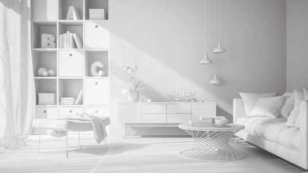 Diseño de interiores blanco 3D renderizado — Foto de Stock