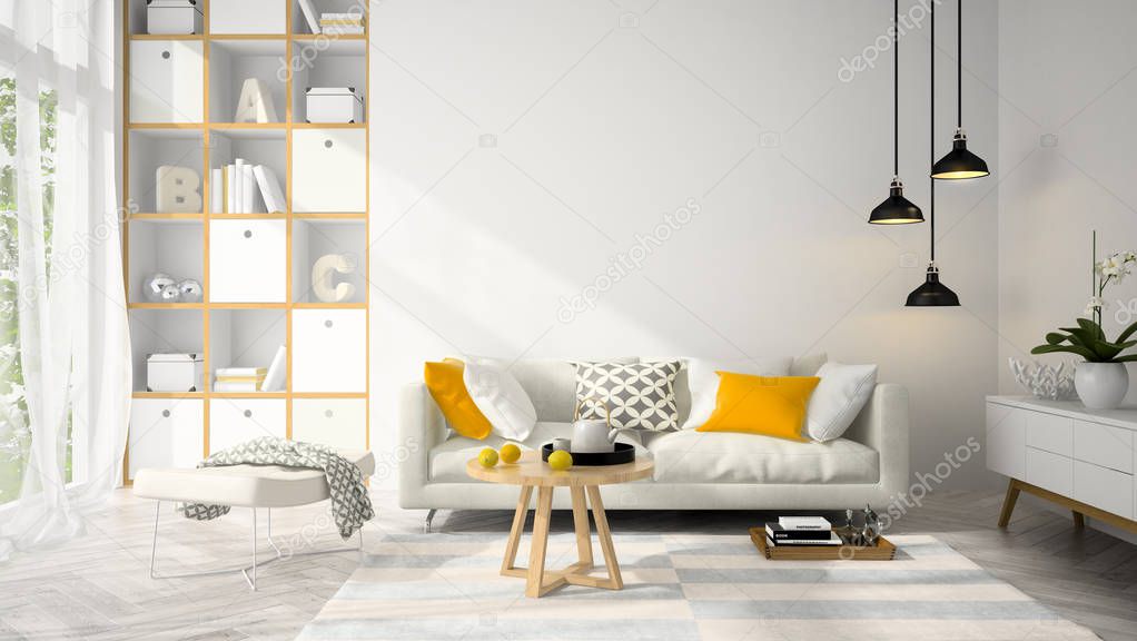 Interior modern design room 3D illustration