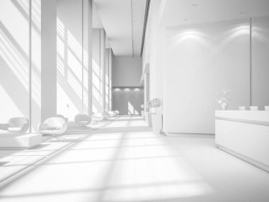 Beyaz iç bir otel spa Resepsiyon 3d şekil