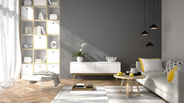 İç modern tasarım Oda 3d çizim