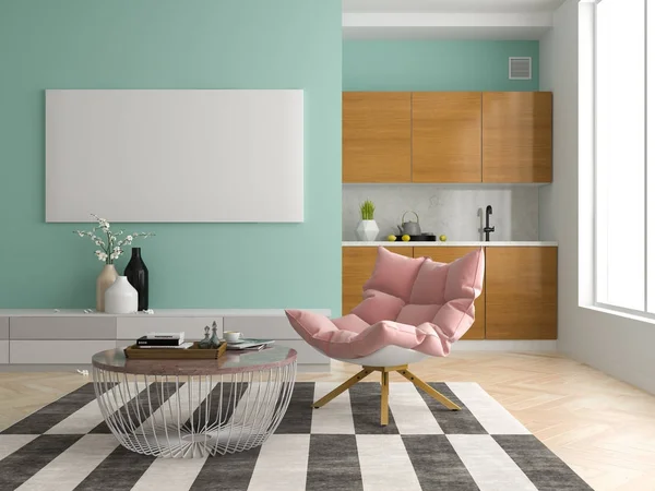 Interieur modern design kamer 3d illustratie — Stockfoto