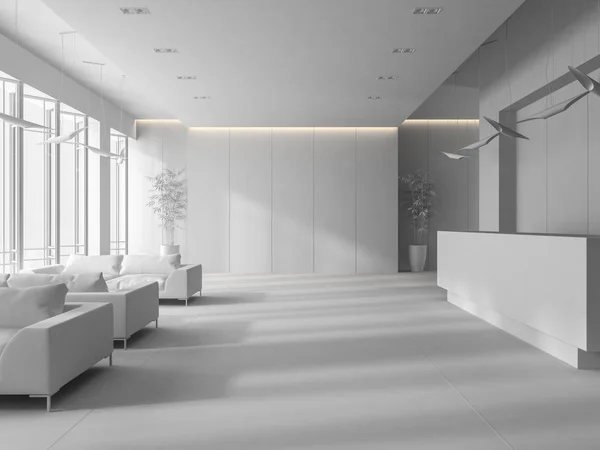 Interior branco de uma recepção de spa hotel ilustração 3D — Fotografia de Stock