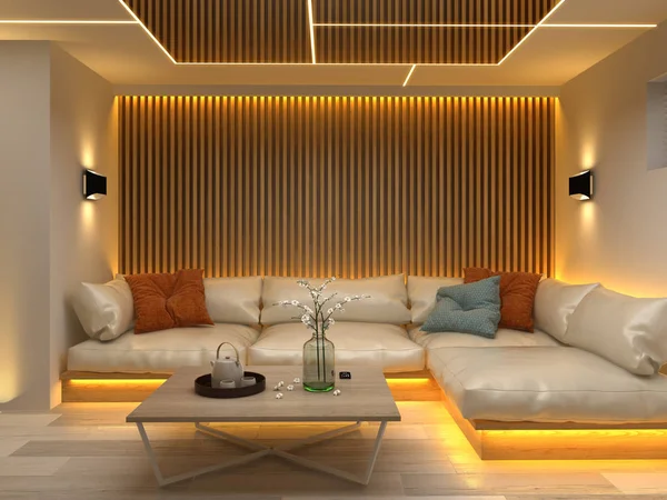 Interior moderno design quarto ilustração 3D — Fotografia de Stock