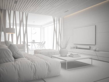 İç modern tasarım Oda 3d çizim