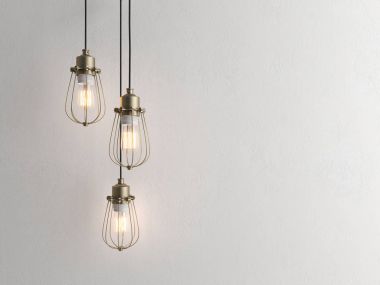 Tavan duvar 3d renderind ile asılı üç vintage lambalar