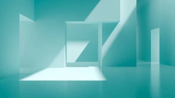 Інтер'єр синьої абстрактної порожньої кімнати 3D рендеринга — стокове фото