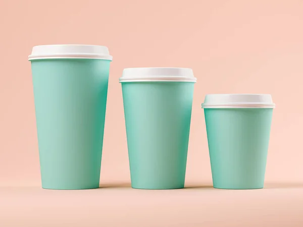 Tazze di caffè blu su sfondo rosa Illustrazione 3D — Foto Stock