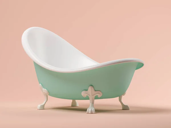 Vintage blaue Badewanne auf rosa Hintergrund 3d Illustration — Stockfoto