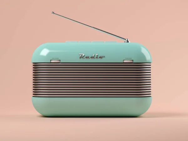 Punchy pastels vintage radio on pink background 3D illustration — Stock Photo, Image